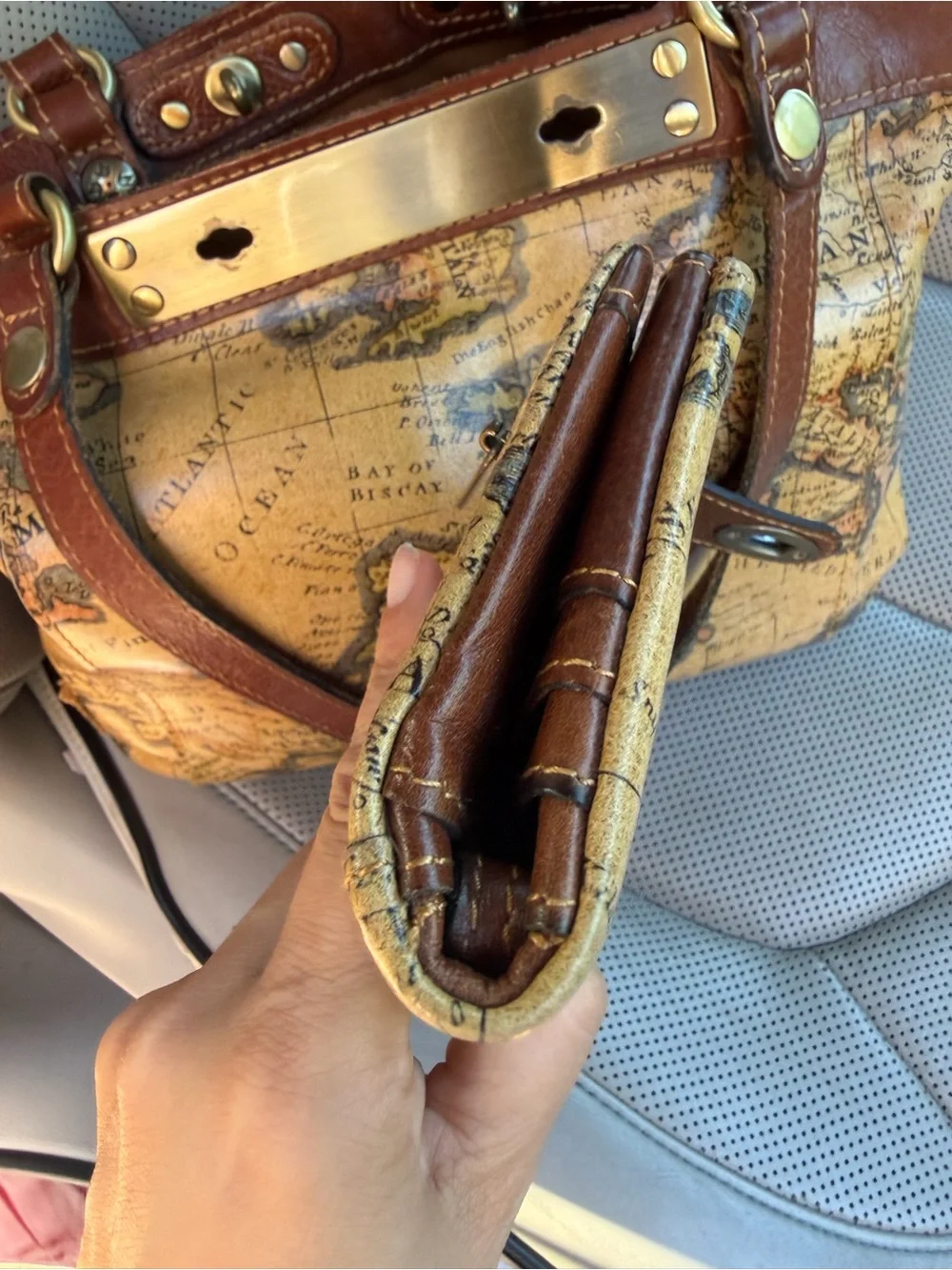 Patricia Nash Vintage Inspired  Bag Wallet Set Leather European Map SatchelPurse